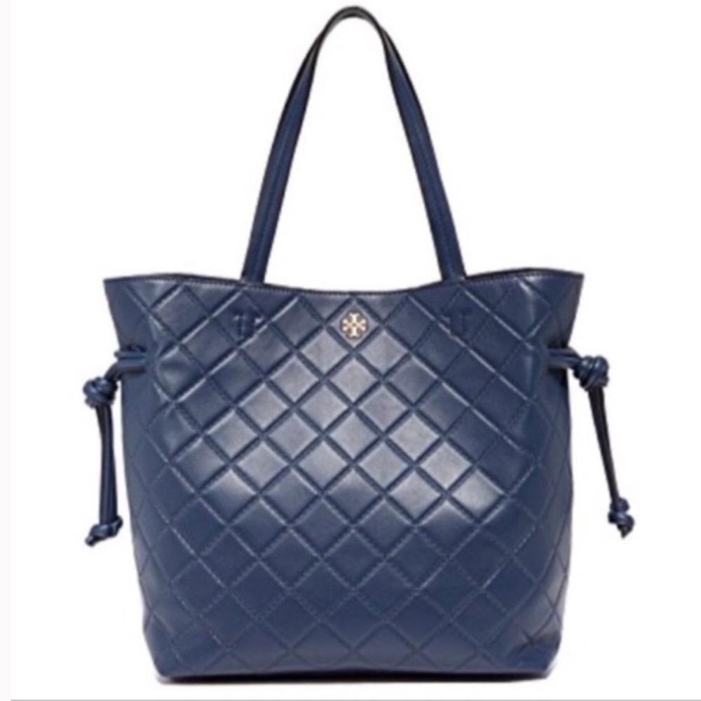 SPRING SALE 😍 Tory Burch Navy Blue Georgia Quilted Look Slouchy Tote Bag